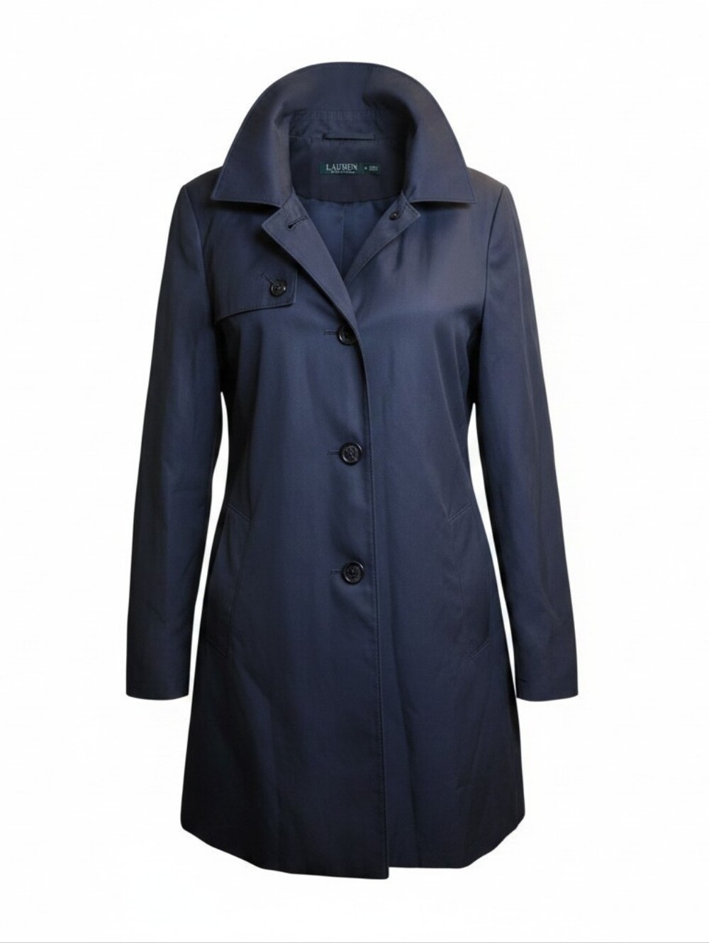 Lauren Ralph Lauren Navy Single-Row Button Trench Coat